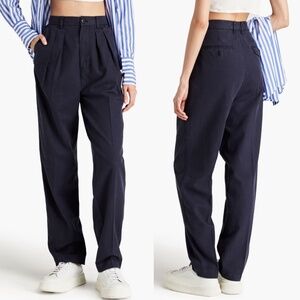 NEW Alex Mill Keaton Pleated Cotton & Lyocell Straight Leg Pants in Navy Sz. 6